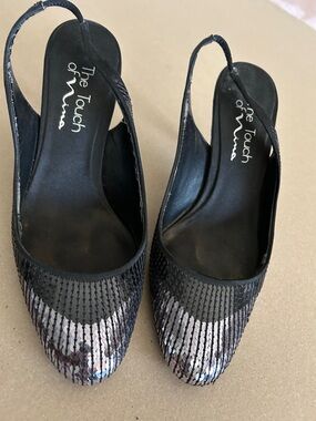 Touch of Nina Black Sequin Slingback Mules